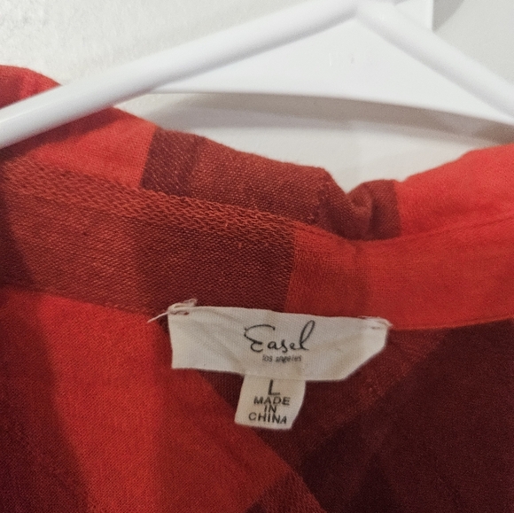 Easel Red Plaid Button Down Shirt With Distressed Hem! - Picture 2 of 5